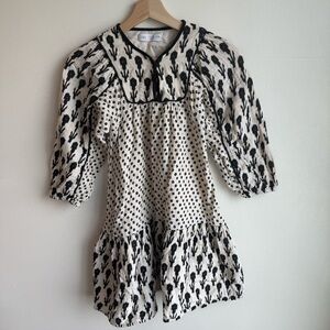 Zara Girls Long Sleeve Gauze Boho Floral Black and Beige Summer Short Dress
